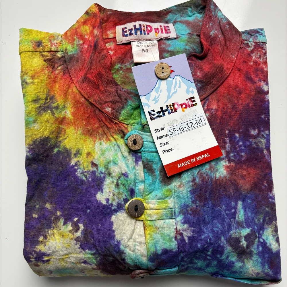 EzHippie multicolor‎ tie dye Nepal shirt sz M